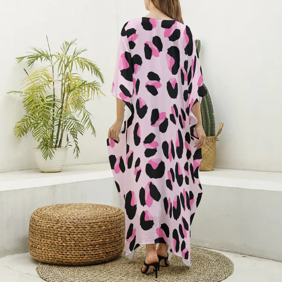 All-Over Print Women's Imitation Silk V-neck Kaftan Robe