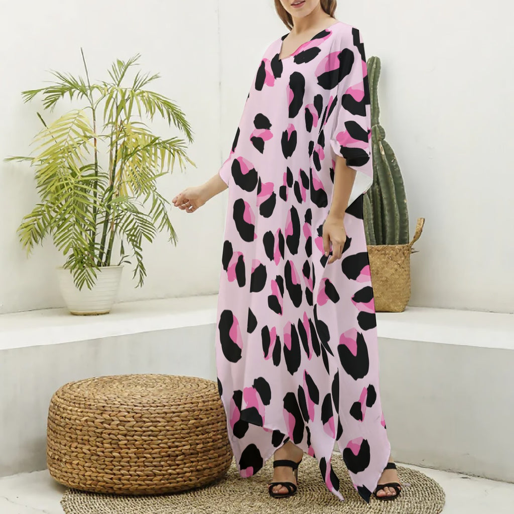 All-Over Print Women's Imitation Silk V-neck Kaftan Robe