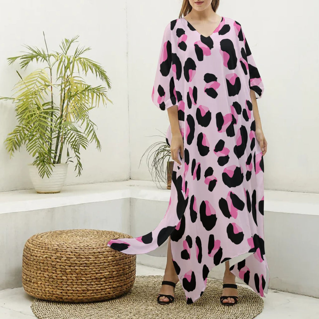 All-Over Print Women's Imitation Silk V-neck Kaftan Robe